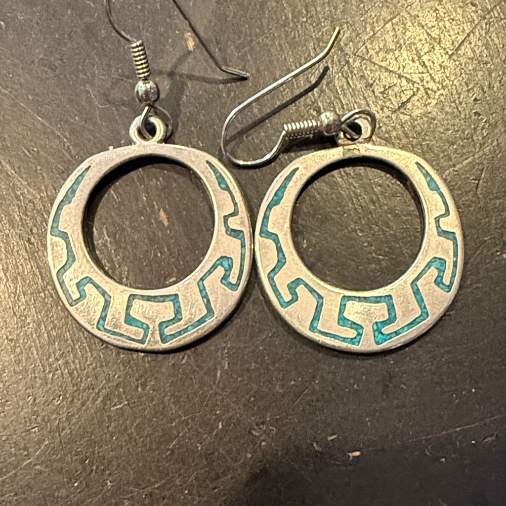 Silver and Blue Geometric Earrings